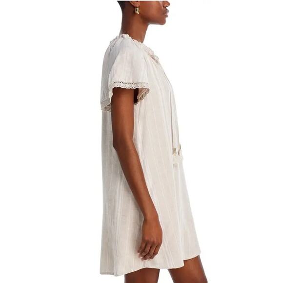 CUPIO WOMENS SIZE LARGE SPLIT NECK RAGLAN SLEEVE MINI DRESS NEUTRAL BEIGE NEW - Picture 3 of 13